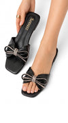 SANDALEZ BLACK – Embellished Bow Flat Sandals