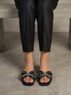 SANDALEZ BLACK – Embellished Bow Flat Sandals