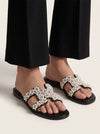 Pearl Embellished Flat Slides – Black & White