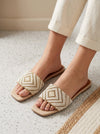 Diamond Pearl Embroidered Flat Slides – Ivory & Gold
