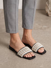 Pearl Beaded Flat Slides – Black & White