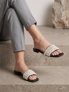 Pearl Beaded Flat Slides – Black & White
