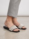 Pearl Beaded Flat Slides – Black & White