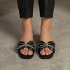 SANDALEZ BLACK – Embellished Bow Flat Sandals